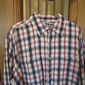 Casual Men's Red, Blue & White Plaid Button-Down Shirt